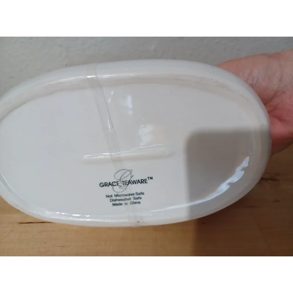 New Grace Tea Ware Butter Dish Sculpted Swan White And Gold